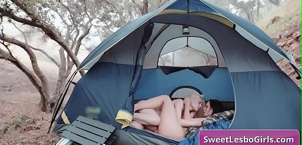  Amazing natural big tit lesbian babes Aiden Ashley, Abigail Mac eating pussy in a tent in the woods for intense orgasms